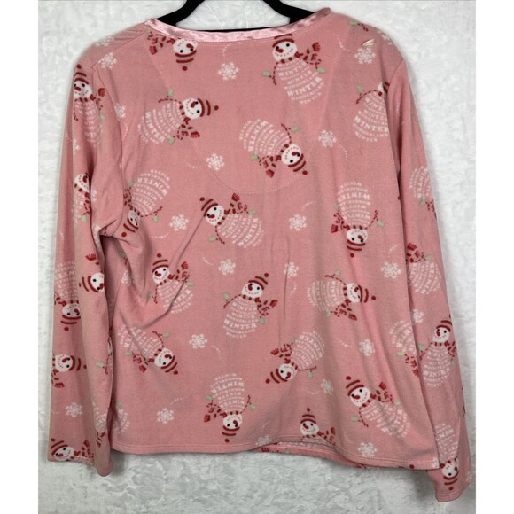 Planet Sleep Snowman PJ Pajama Set Winter Fleece Pink Size Large - Picture 5 of 9